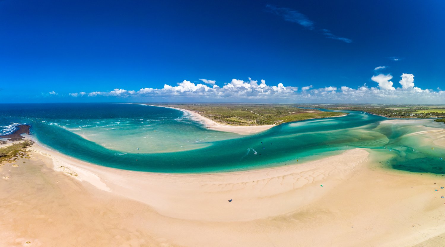 Drone view of Elliott Heads Beach and River, Queensland, Australia